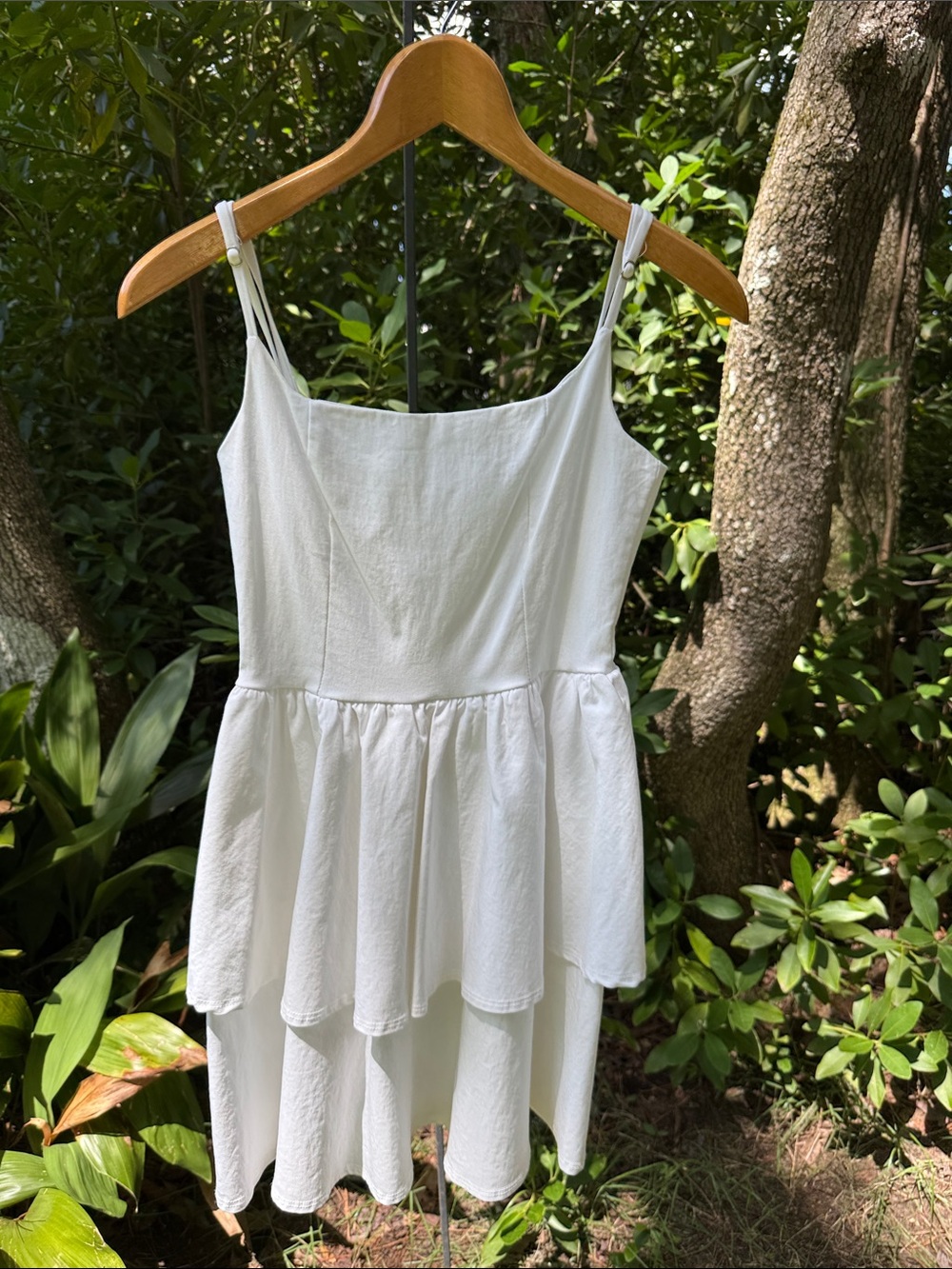 Blue Blush White Spaghetti Strap Tiered Dress